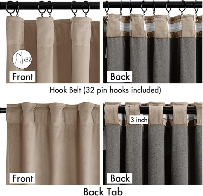 MIULEE Velvet Curtains 50W x 96L 2 Panels Camel Beige Blackout Curtains | - Image 3