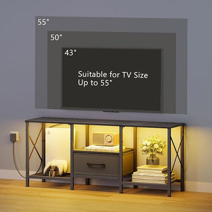 JARHETUN LED TV Stand with Fabric Drawer, Entertainment Center - Image 2