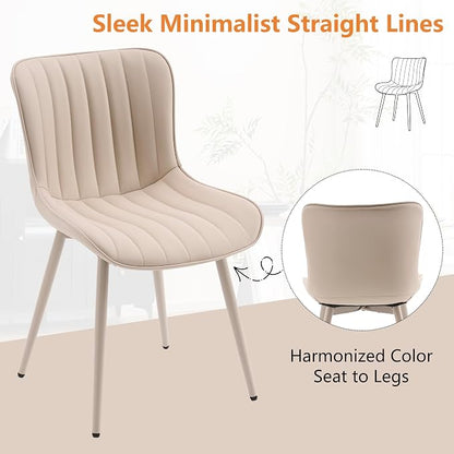 YOUNUOKE Mid-Century Modern Dining Chairs Set of 2, Cream PU Leather - Image 8