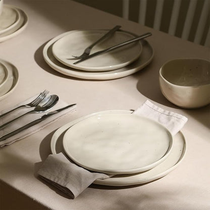 Stone Lain Mirella 4-Piece Dinner Plate Set Stoneware, Dishwasher and Microwave Safe, Beige