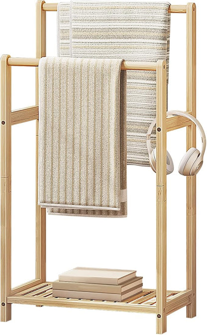 HOOBRO Freestanding Towel Rack for Bathroom, 2 Tier Decorative Bamboo Blanket - Image 8