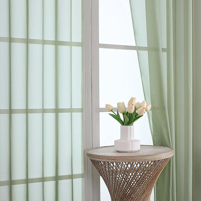 Sage Green Sheer Curtains 84 Inches Long 2 Panels Set, Light Filtering Sheer - Image 3
