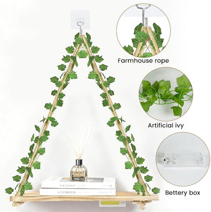 RICHER HOUSE Artificial Ivy LED-Strip Wall Hanging Shelves, Macrame Shelf - Image 5