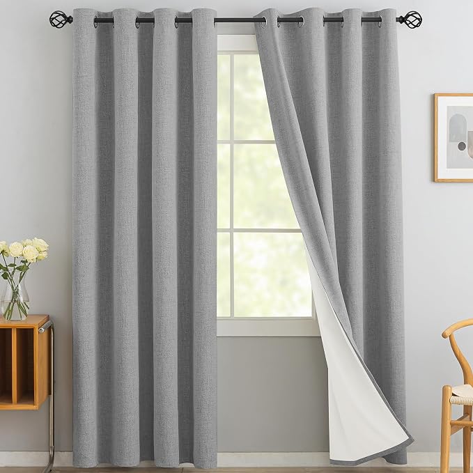 Yakamok Dove Grey Linen Textured Curtains 90 Inches Long by Yakamok
