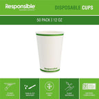 Certified Compostable 12 oz Paper Cups, Cold ＆ Hot Coffee Cups, Disposable Paper Cups, Extra Strength Disposable Cups, Made without PFAS (50 count)