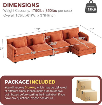ELUCHANG Oversized 153" Modular Sectional Sofa, Comfy Cloud Couch, L Shaped - Image 2