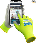 KAYGO Safety Work Gloves PU Coated for Men and Women- KG11P,12 Pairs,Seamless Knit Glove with Two Fingers Touchscreen,Ideal for General Duty Work (Green,L)