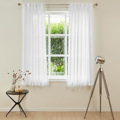 MYSKY HOME White Linen Sheer Curtains 63 inch length Light Filtering Semi Sheer - Image 2