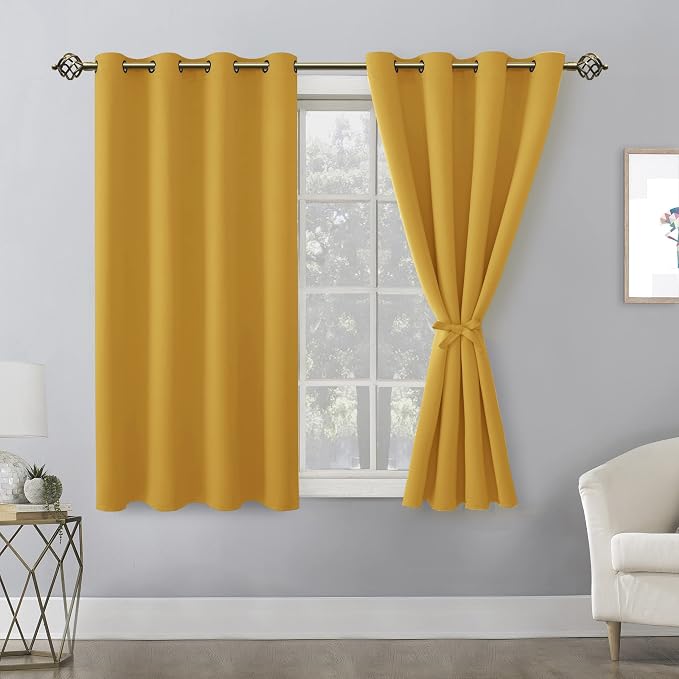 Blackout Curtains for Bedroom, 52 x 54 Inches Long, Mustard Yellow | Thermal - Image 8