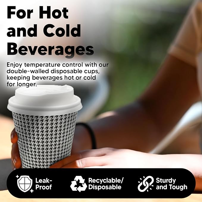 350 Pack 8 oz Insulated Disposable Coffee Cups with Lids, Double Wall Corrugated Paper Hot Cups Bulk To Go Disposable Cups for Hot Beverage or Cold Drinks Ideal for Cafes