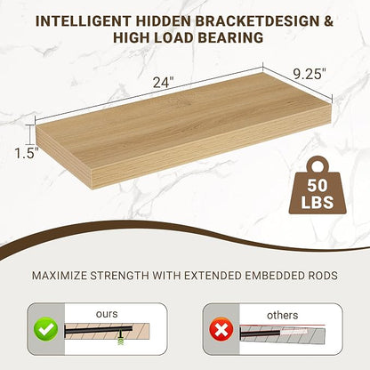 Acovy 24 Inch Floating Shelves, 3D Textured Wood Grain, Wooden Shelves - Image 3