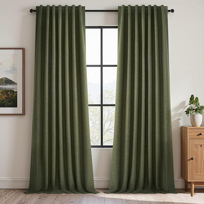 Topfinel Extra Long 132 Inch Olive Green Curtains 2 Panels Set by Topfinel