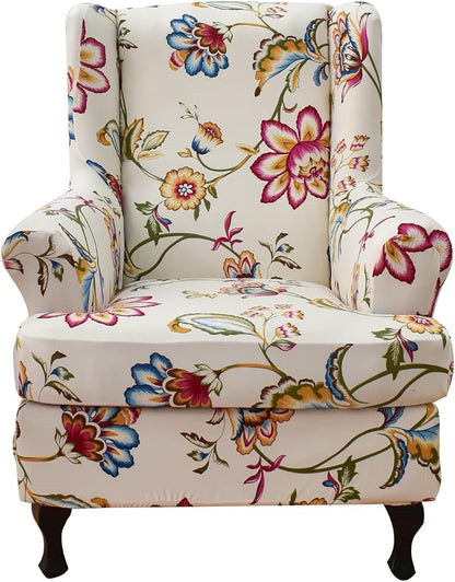 HAOYONG Wing Chair Slipcovers Printed Wingback Chair Covers 2 Pieces Wingback by HAOYONG