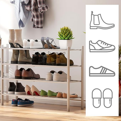 viewcare White 4-Tier Long Shoe Rack, Bamboo Wood - Image 6