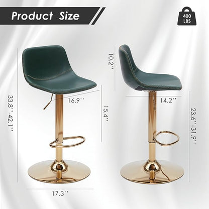 Adjustable Bar Stools Set of 2, Mid Century Modern Swivel Bar Stools, - Image 2