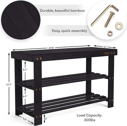 Homemaid Living Bamboo 3 Tier Shoe Rack Bench, Premium Shoe Organizer or - Image 3