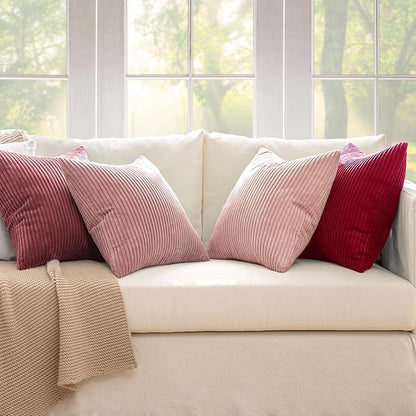MIULEE Soft Corduroy Decorative Throw Pillow Covers Pink Series 18x18 | Set of 4 - Image 3