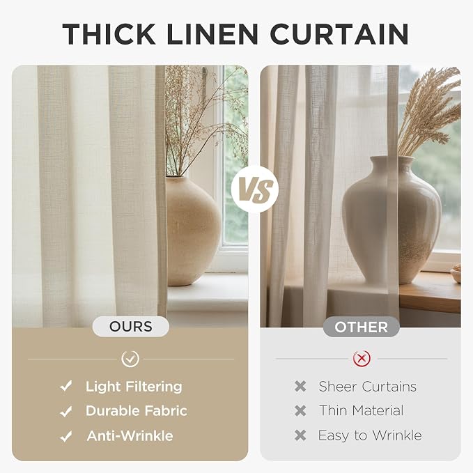 Joydeco Linen Curtains for Living Room, Light Filtering Rod Pocket Back Tab - Image 4