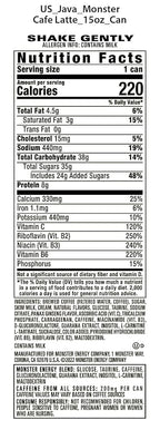 Monster Energy Java Café Latte, Coffee + Energy Drink, 15 Ounce (Pack of 12)