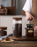 37 oz Coffee Canister with Scoop and Wooden Lids, Airtight Storage Container Sets of 2 for Ground Coffee & Beans, Glass Jars for Coffee Bar Organizer, Kitchen Countertop