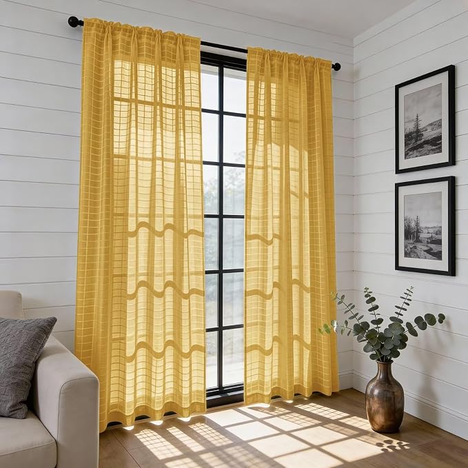 SpaceDresser Check Sheer Curtains 45 Inches Long - Image 6