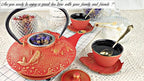 7PC Japanese Tea Set."Red Koi" Cast Iron Tea Pot with 2 Tea Cups, 2 Saucers, Tea Infuser and Teapot Trivet. Ceremonial Matcha Accessories