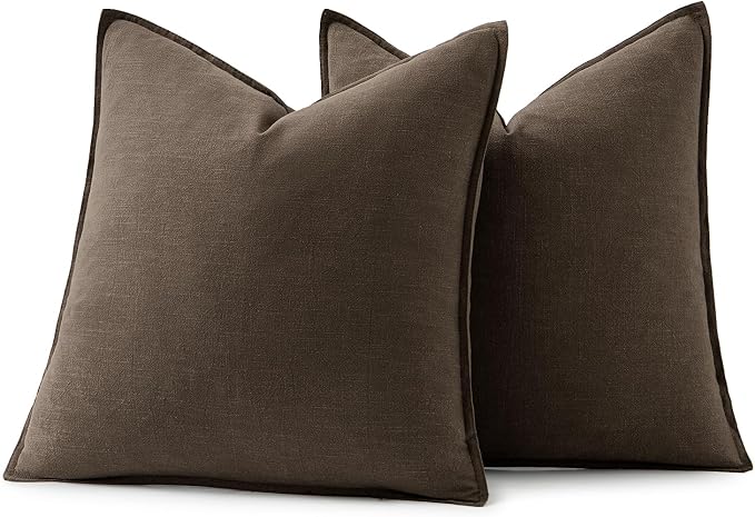 MIULEE Decorative Linen Euro Sham Pillow Covers 24x24 Dark Coffee Chocolate | - Image 6