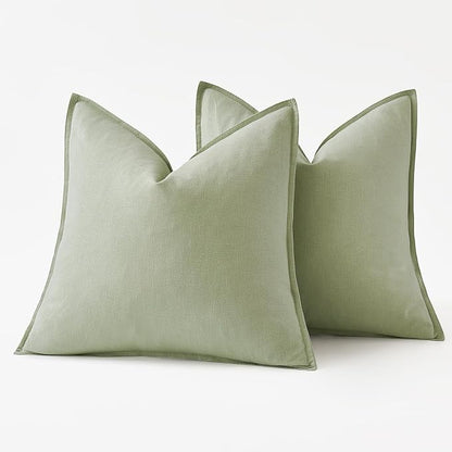 MIULEE Decorative Linen Euro Sham Pillow Covers 24x24 Light Green | Boho - Image 6
