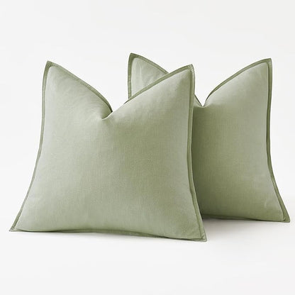 MIULEE Decorative Linen Euro Sham Pillow Covers 26x26 Light Green | Boho - Image 6
