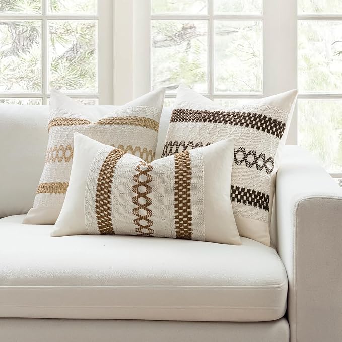 MIULEE Set of 2 Coco Brown Boho Decorative Pillow Covers 18x18 Inch | Farmhouse - Image 3
