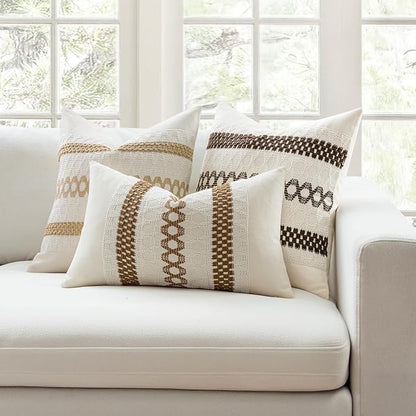 MIULEE Set of 2 Coco Brown Boho Decorative Pillow Covers 18x18 Inch | Farmhouse - Image 3