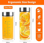 Glass Juice Bottles 6 Pack 12 oz - Wide Mouth Glass Water Bottles with Lids - for Juicing, Protein, Smoothie, Milk, Reusable, BPA Free, Stainless Steel Lids, Blender, Shaker Bottle (12oz/400ml)