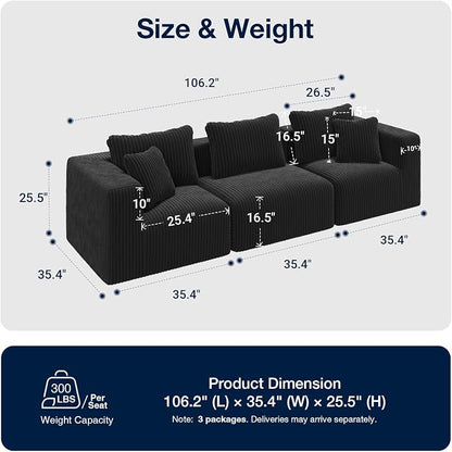 Avenco 106” 3-Seater Modular Sofa Couch, Individually Wrapped Coil Support & - Image 2