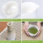 Matcha Whisk Set, 6 Pcs Matcha Set with Bamboo Matcha Scoop and Stainless Steel Sifter/Pouring Spout Ceramic Bowl/Matcha spoon/Matcha Whisk Holder, -19 oz Japanese Tea Ceremony Kit for Gifts (White)