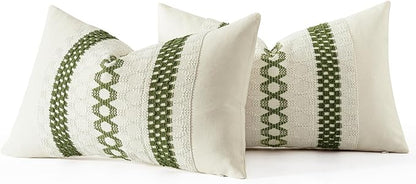 MIULEE Set of 2 Moss Green Boho Decorative Lumbar Pillow Covers 12x20 Inch | - Image 7