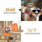 BOMATA Candy Thermometer with Pot Clip, Instant Read Cooking Thermometer with 8" Long Probe, Rotating Display, for Candy Making, Food, Candle Making, Liquids, Water, Baking, Sugar, Grilling. Orange