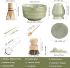Japanese Matcha Set, Matcha Bowl with Spout and Coaster, Matcha Whisk and Holder, Sifter, Scoop, Spoon, Cleaning Brush,10 Pcs Complete Ceramic Matcha Kit