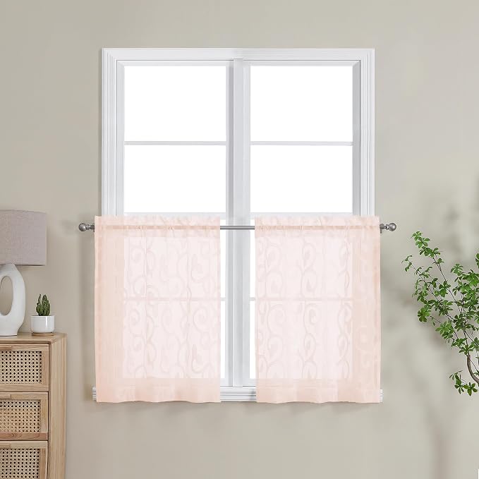 Furman Blush Pink Sheer Curtains 24 inch Length 2 Panels Set - Image 2
