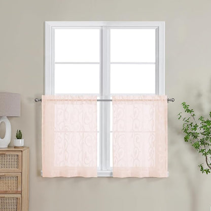 Furman Blush Pink Sheer Curtains 24 inch Length 2 Panels Set - Image 2