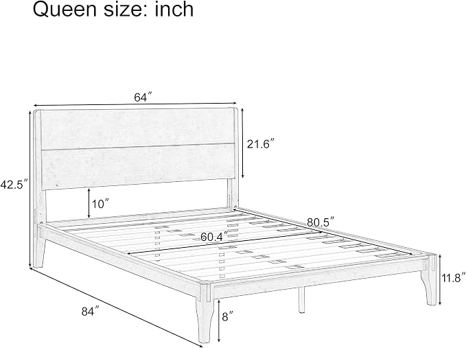Merax Queen Size Bamboo Platform Bed, Mid-Century Modern Bed Frame - Image 2