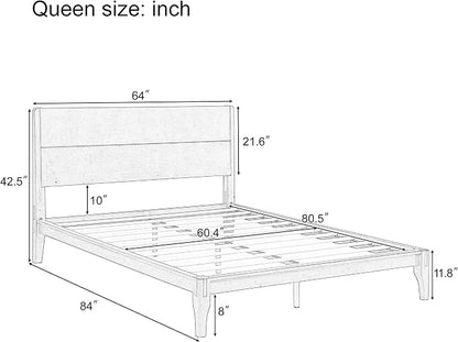 Merax Queen Size Bamboo Platform Bed, Mid-Century Modern Bed Frame - Image 2