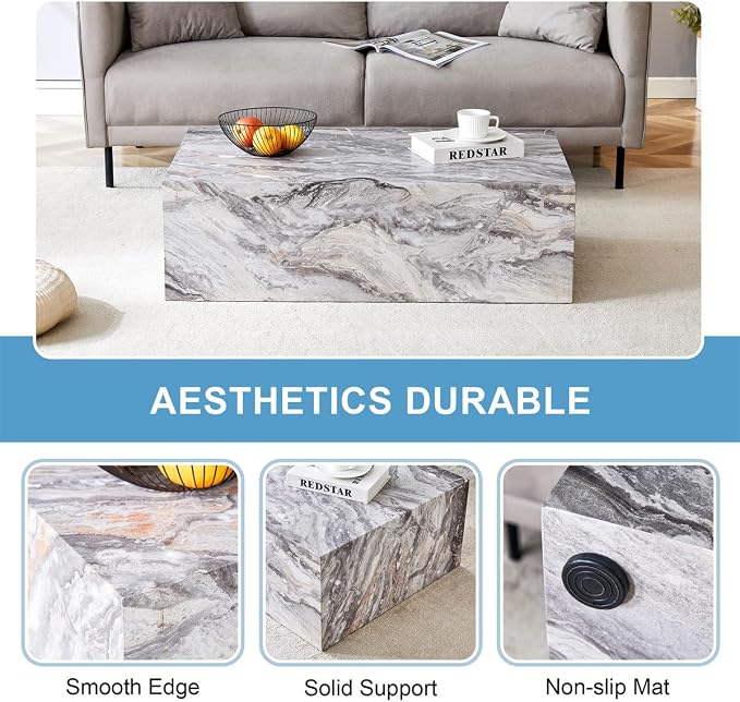 Coffee Table, Modern Faux Marble Living Room Table in Grey - Image 6