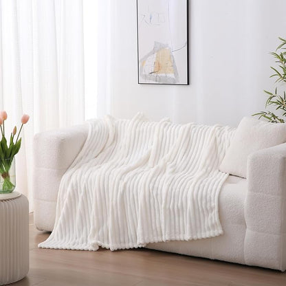 Cream White Fleece Throw Blanket 90”×90” - Image 3