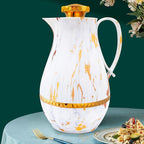Insulated Thermal Coffee Carafe, 33 oz, Luxury Arabic-Style Insulated Carafe Flask, Coffee Tea Pot, with Spout and Glass Liner for Hot Cold Water, Housewarming Ornaments (White and Gold)
