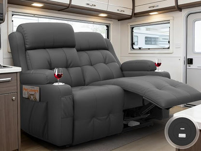 Reclining Loveseat with Pebble Texture Fabric, Loveseat Recliner with USB/Type by FurgattiEnjoyYourLife