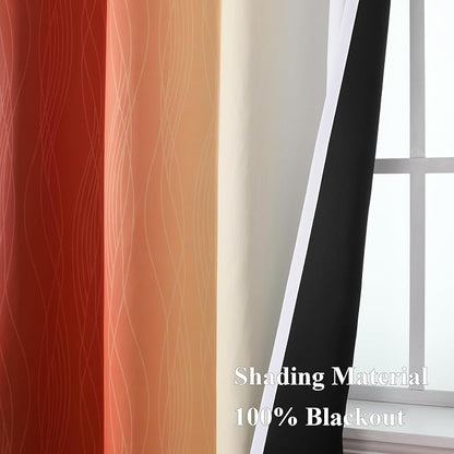 Burnt Orange and Greyish White Ombre Blackout Curtains 52Wx108L Inch Long | - Image 5