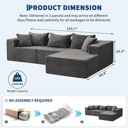 Hetoy Oversized L Shape Modular Sofa, Soft Modular Sectional Couch - Image 2