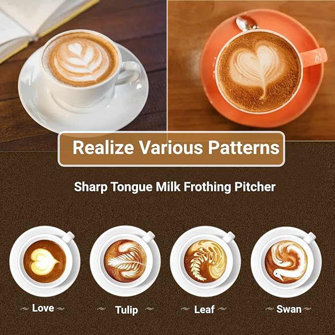 Milk Frothing Pitcher, 350ml/600ml (12oz/20oz) Milk Frother Cup Stainless Steel Jug Steaming Pitcher, Milk Coffee Cappuccino Latte Art Barista Steam Pitchers Milk Jug Cup with Decorating Pen
