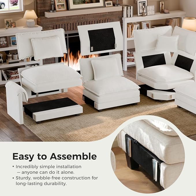 ELUCHANG 150" Oversized V-Shaped Cloud Couch Modular Sectional Sofa - Image 8