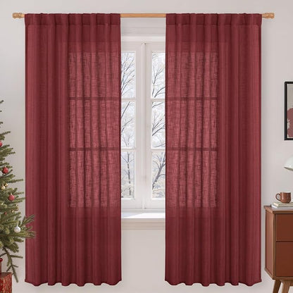 72 inch Red Linen Textured Curtains by LAMIT